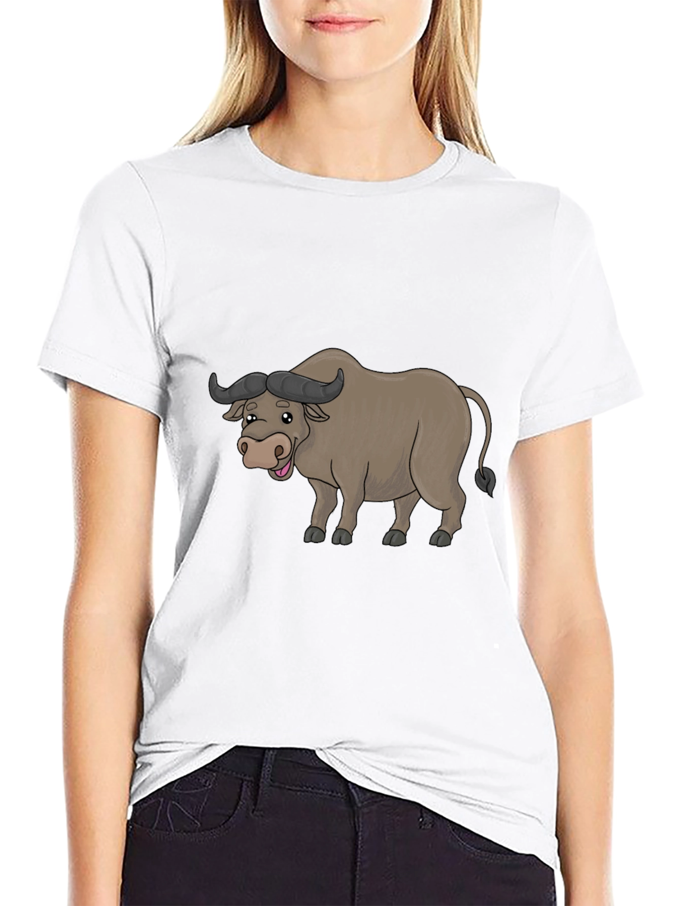 Funny Buffalo Cartoon Black T-Shirt