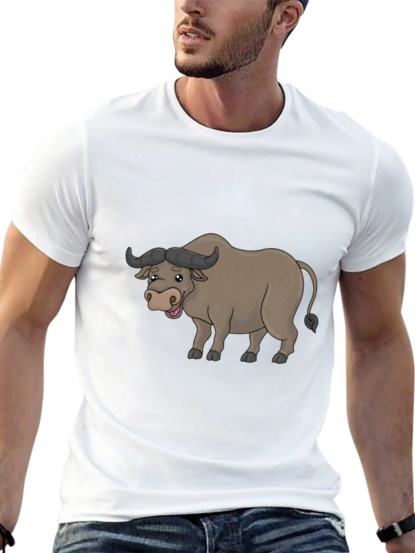 Funny Buffalo Cartoon Black T-Shirt