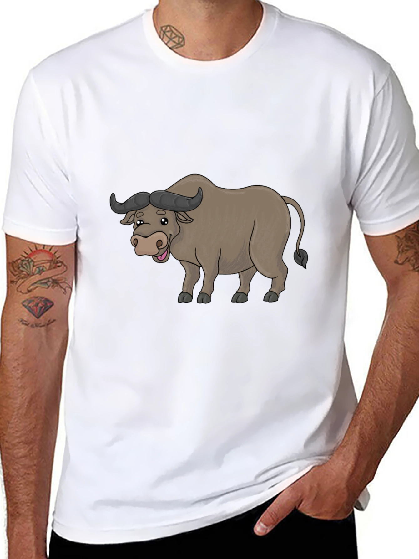 Funny Buffalo Cartoon Black T-Shirt