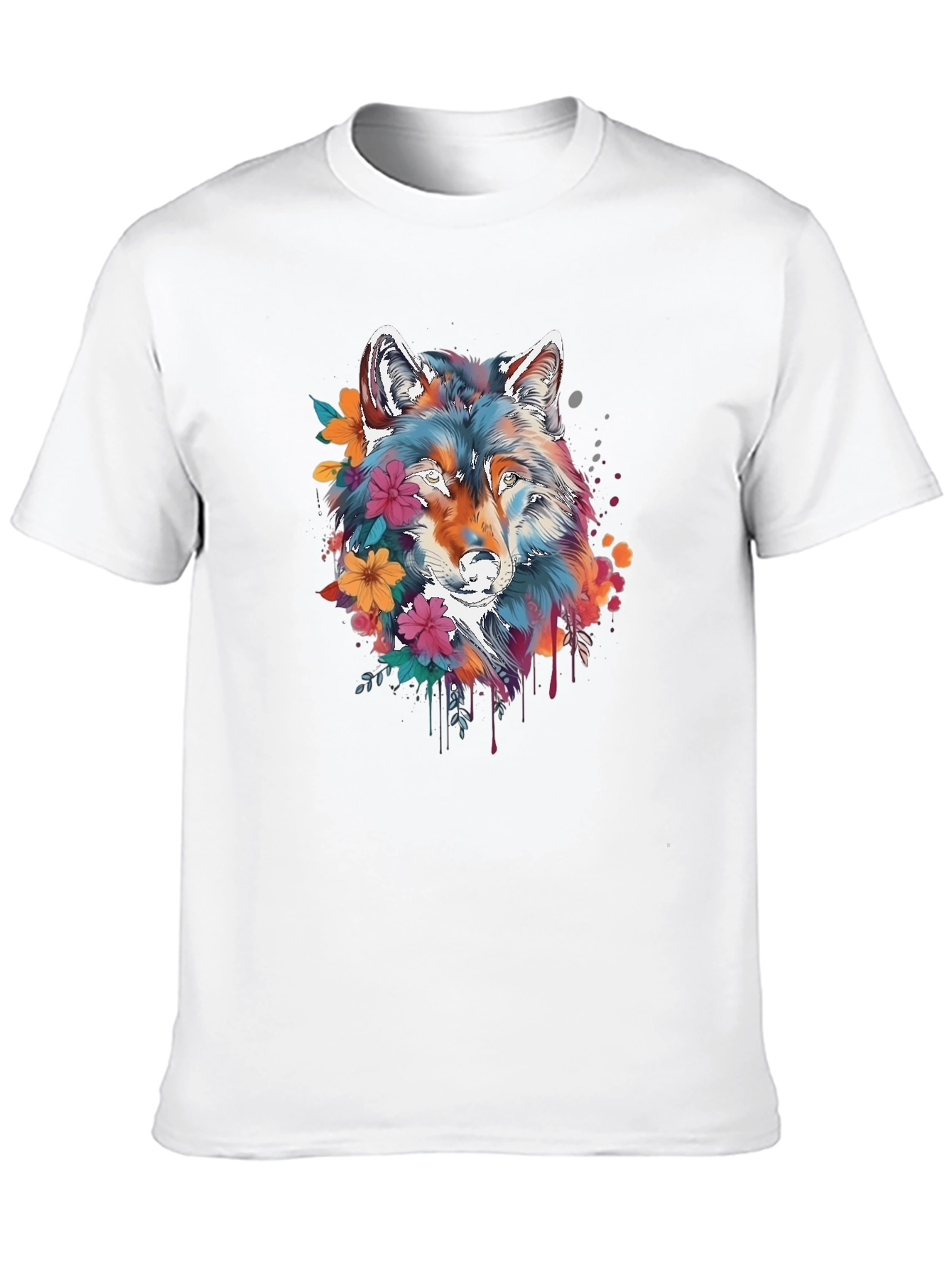 Floral Wolf Graphic Black T-Shirt