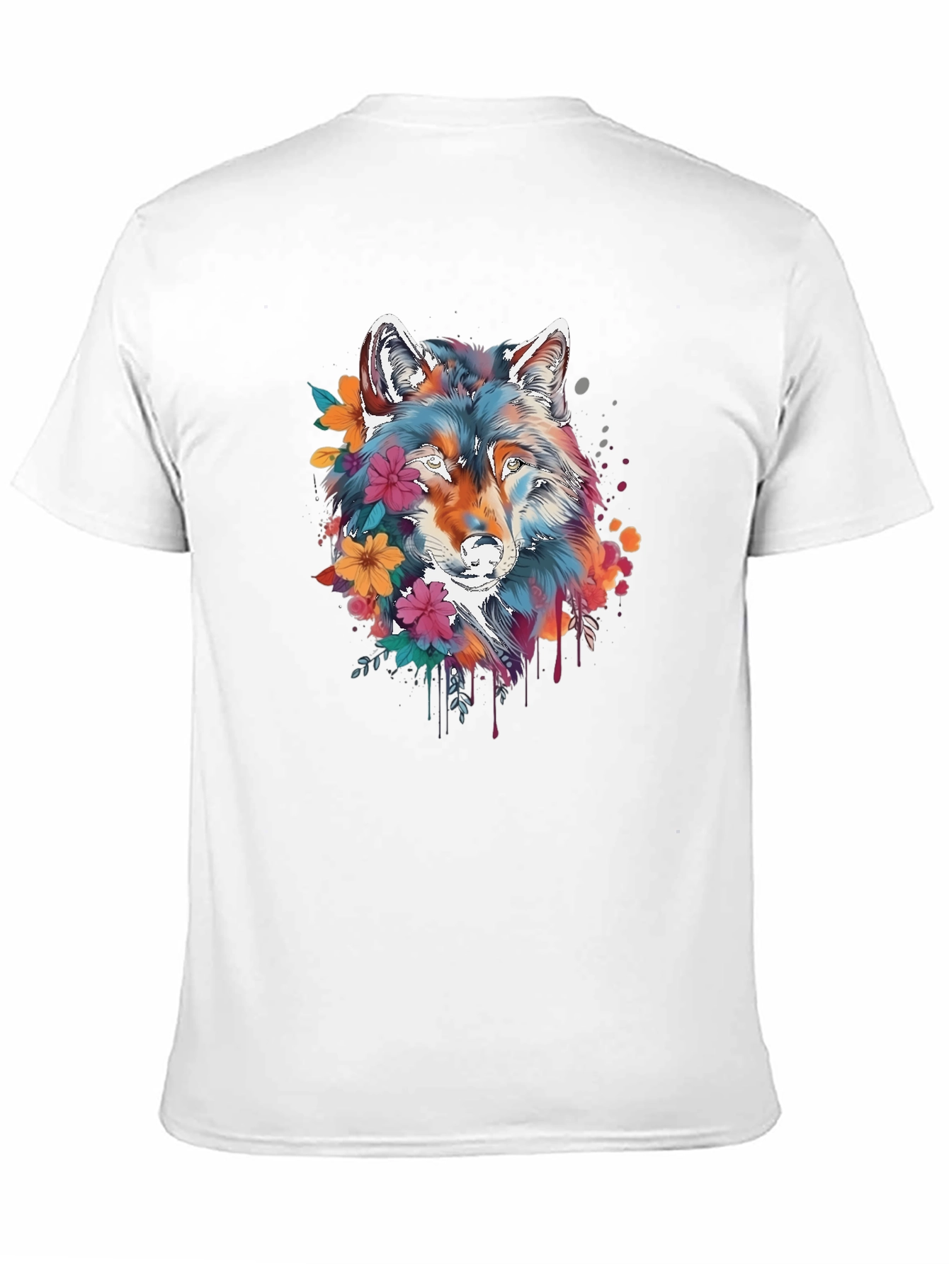 Floral Wolf Graphic Black T-Shirt