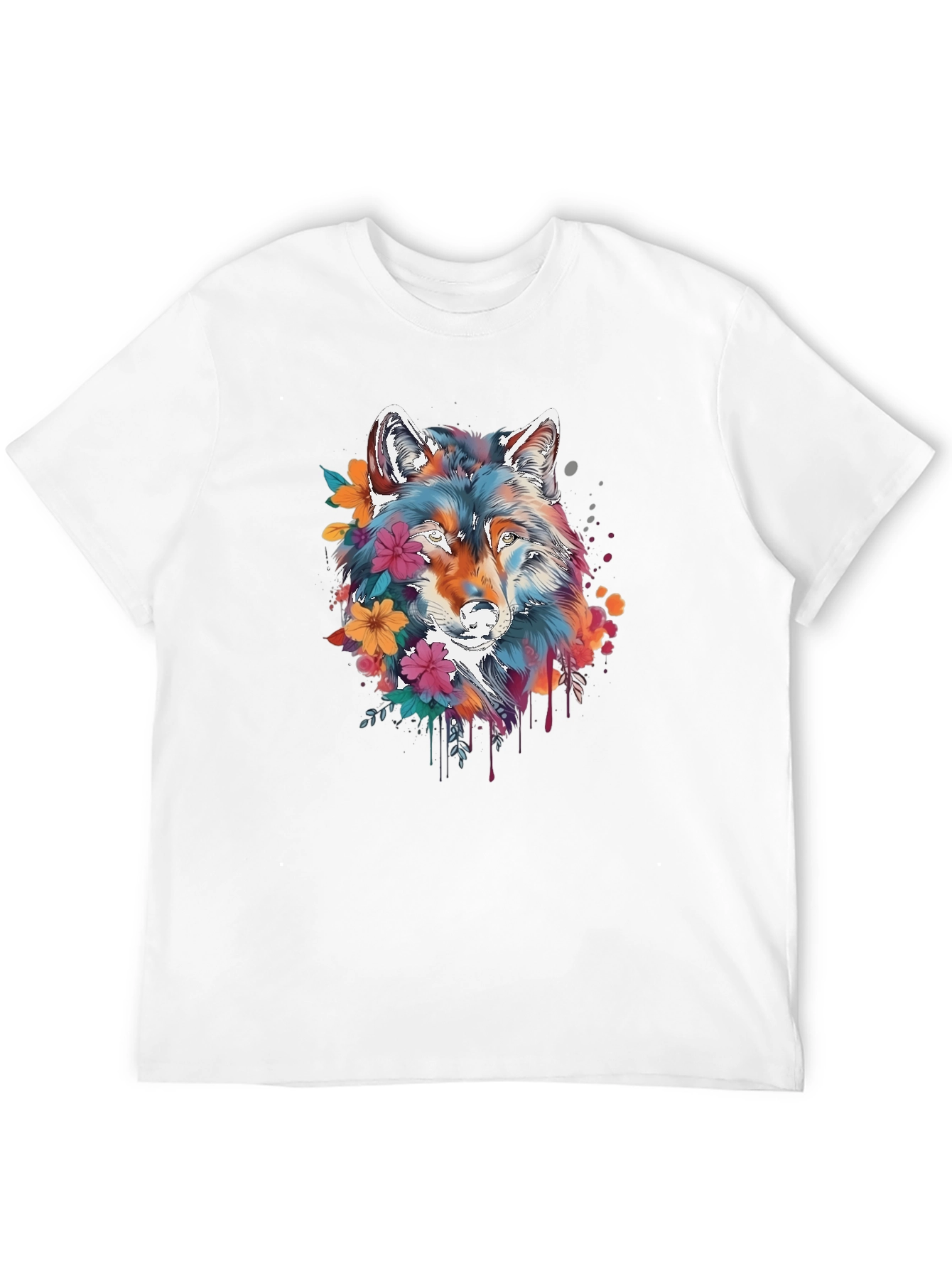 Floral Wolf Graphic Black T-Shirt
