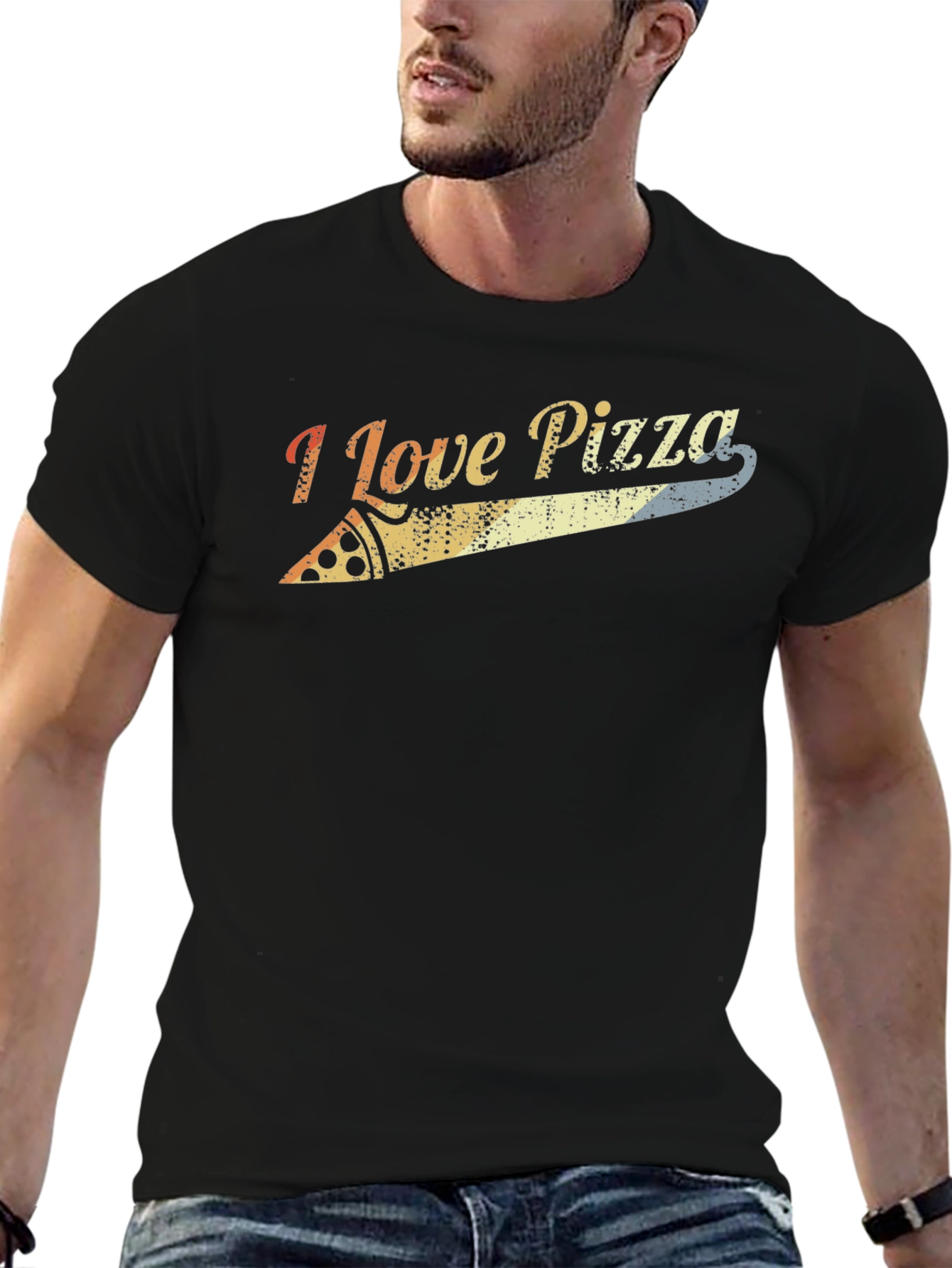 I Love Pizza Retro Graphic Tee - Black
