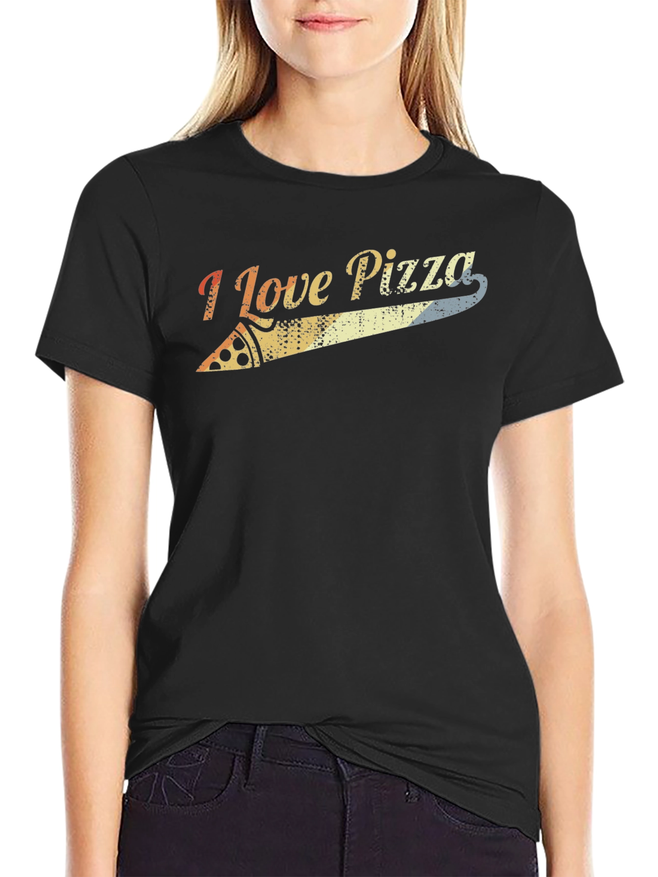 I Love Pizza Retro Graphic Tee - Black