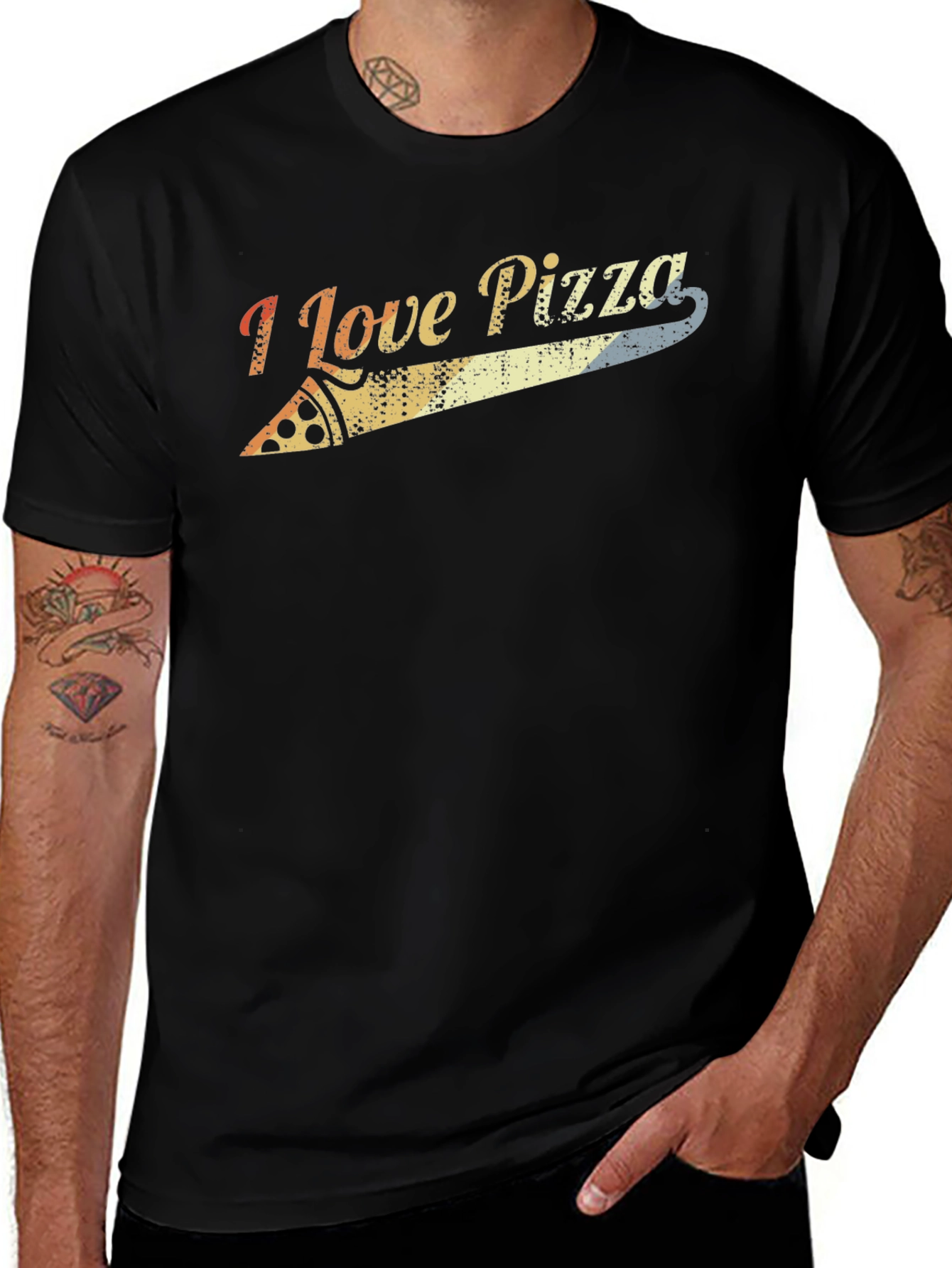 I Love Pizza Retro Graphic Tee - Black