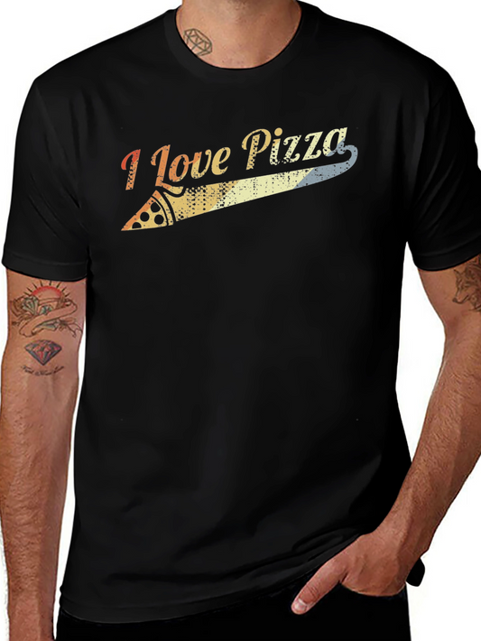 I Love Pizza Retro Graphic Tee - Black