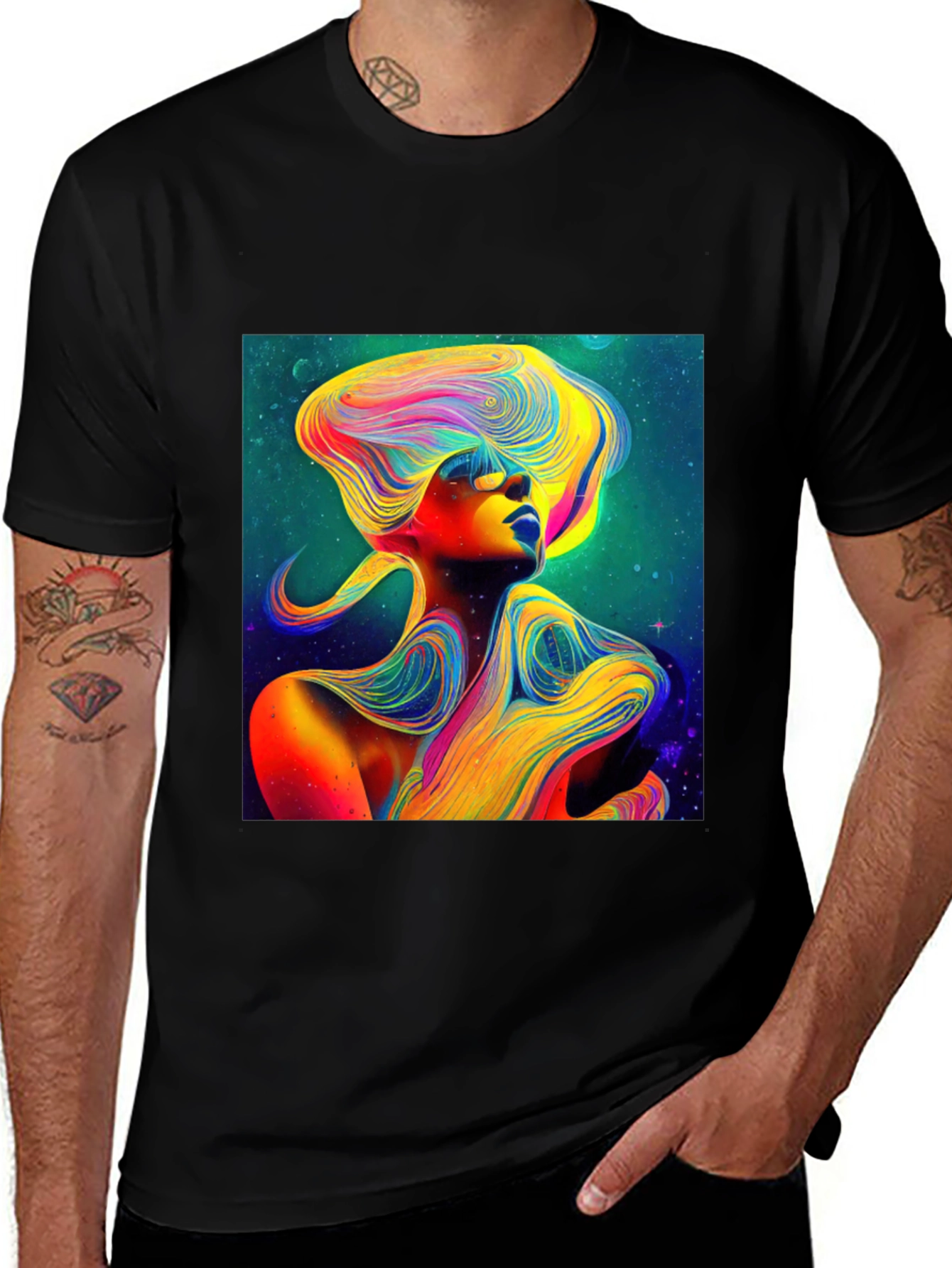 Vibrant Abstract Woman Graphic Tee - Unique Art Shirt