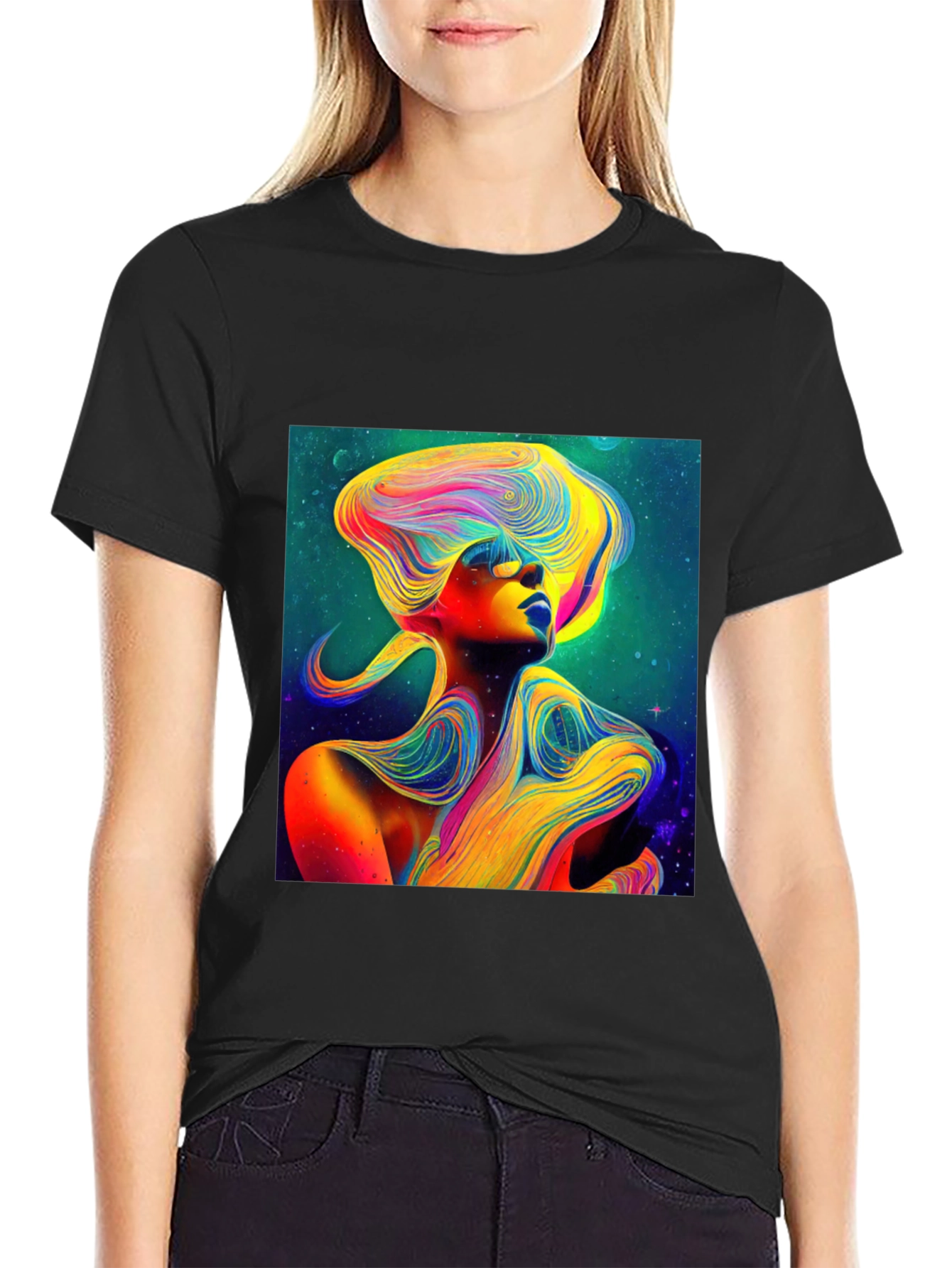 Vibrant Abstract Woman Graphic Tee - Unique Art Shirt
