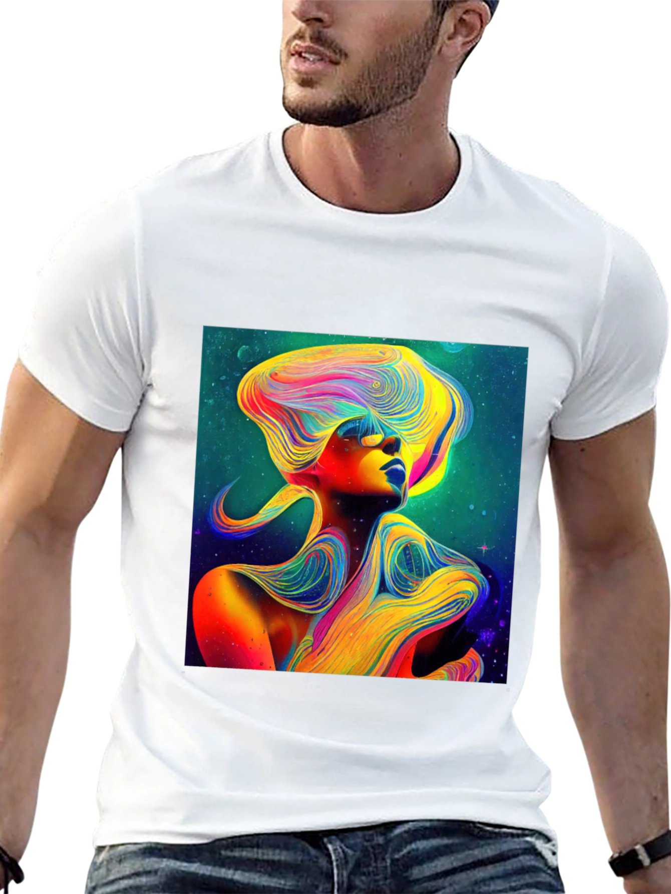 Vibrant Abstract Woman Graphic Tee - Unique Art Shirt