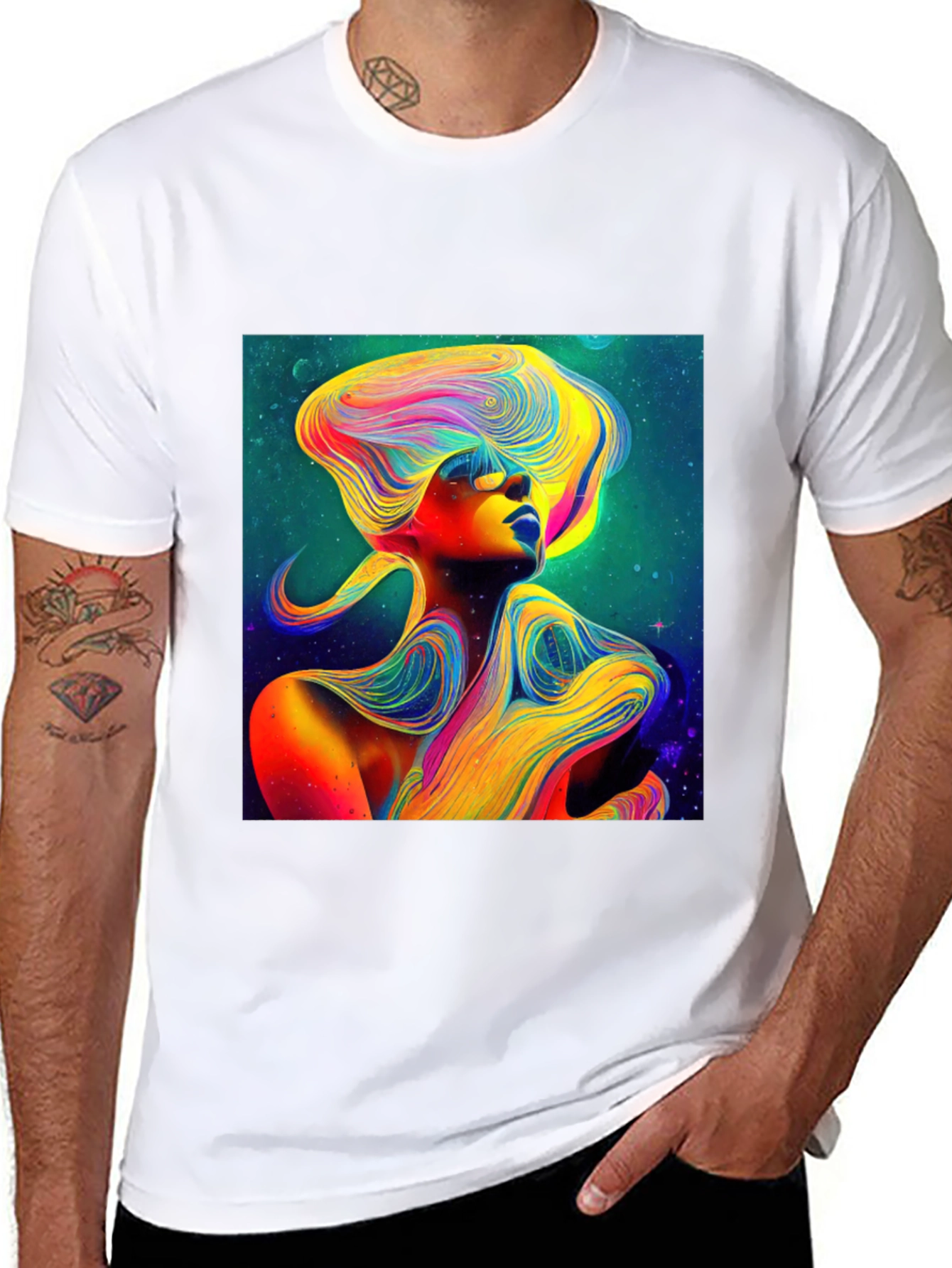 Vibrant Abstract Woman Graphic Tee - Unique Art Shirt
