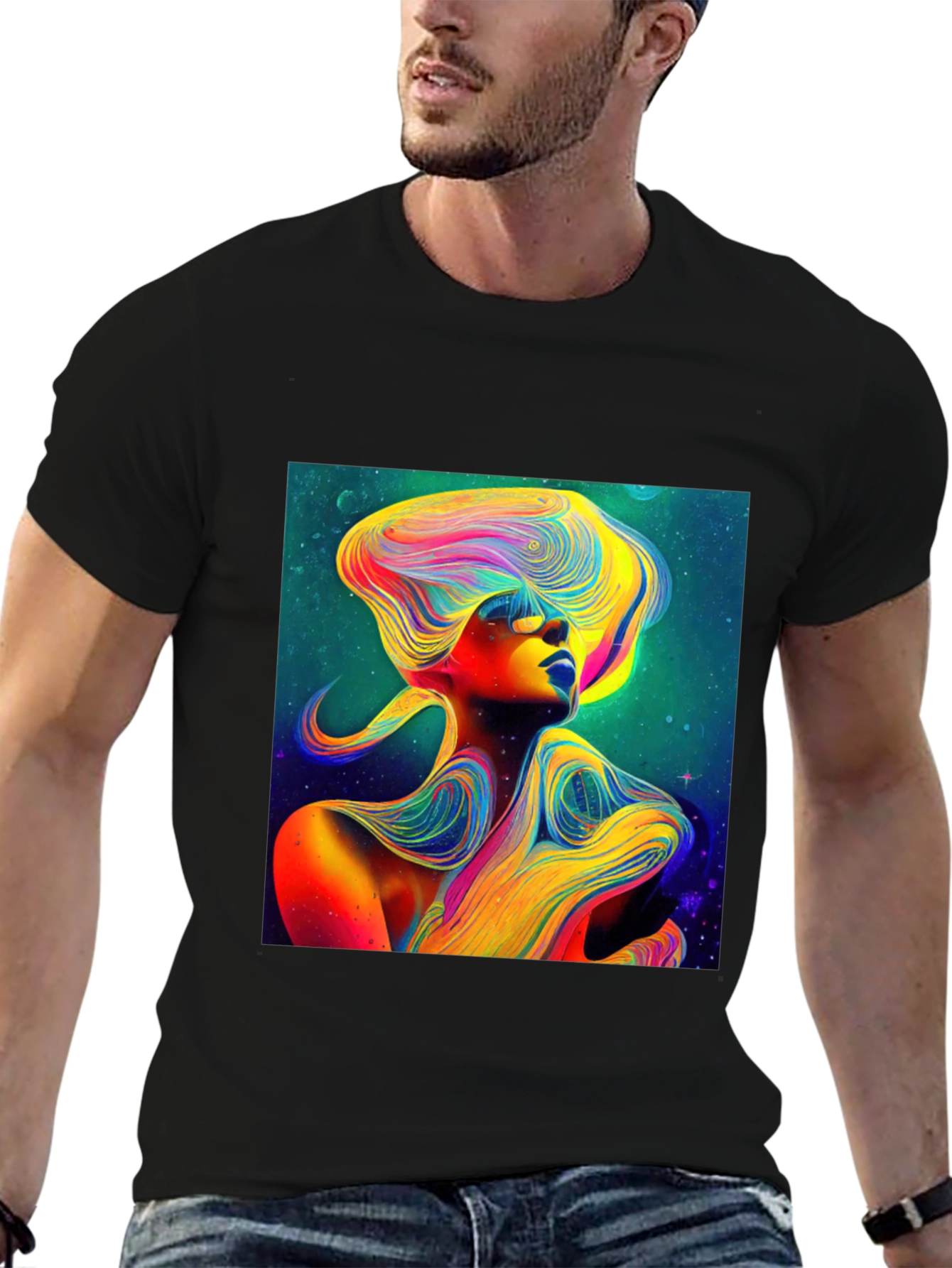 Vibrant Abstract Woman Graphic Tee - Unique Art Shirt
