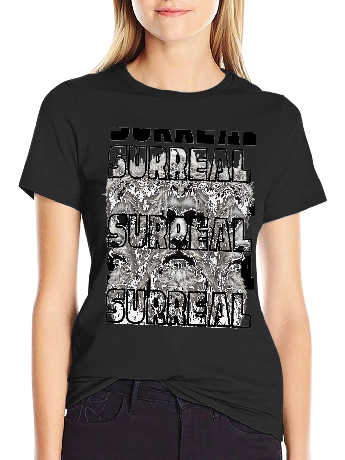 Surreal Graphic Print Tee - Black Cotton