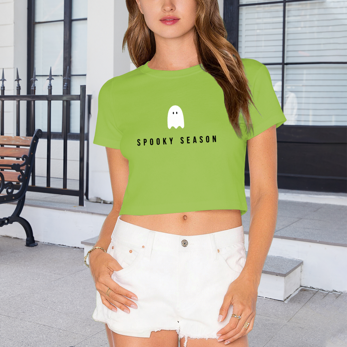 Minimal Ghost Spooky Season Halloween Cropped Top
