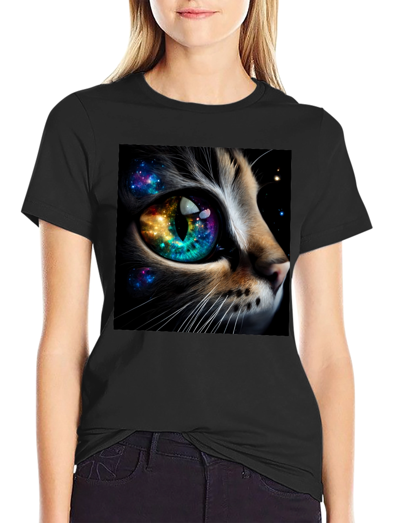Cosmic Cat Eye T-Shirt - Unique Galaxy Design