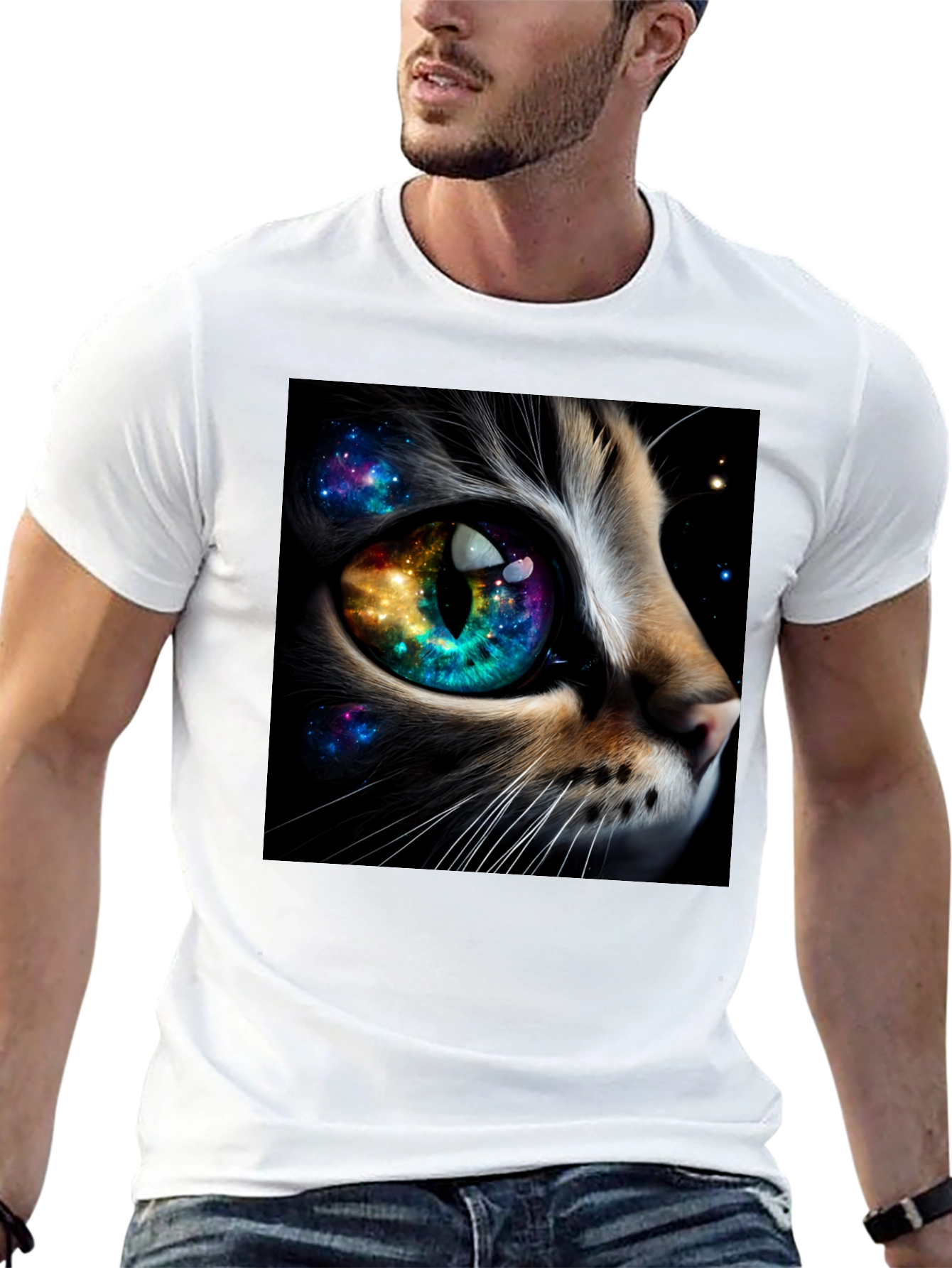 Cosmic Cat Eye T-Shirt - Unique Galaxy Design