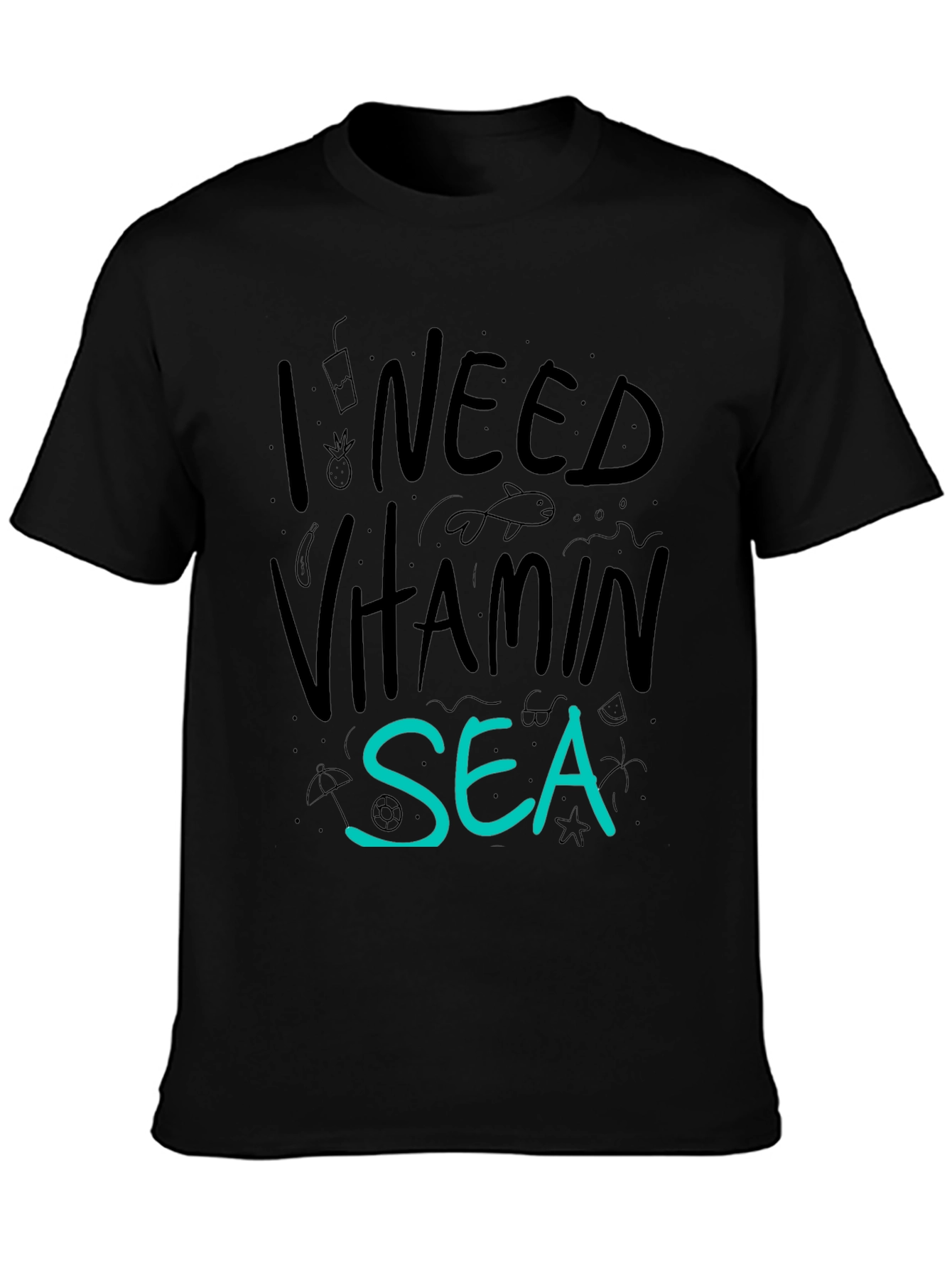 I Need Vitamin Sea T-Shirt - Black Cotton Tee