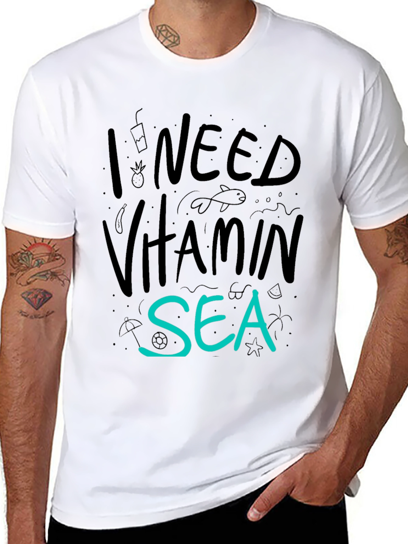 I Need Vitamin Sea T-Shirt - Black Cotton Tee