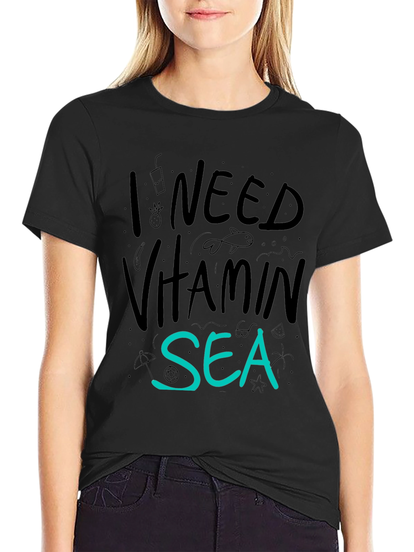 I Need Vitamin Sea T-Shirt - Black Cotton Tee