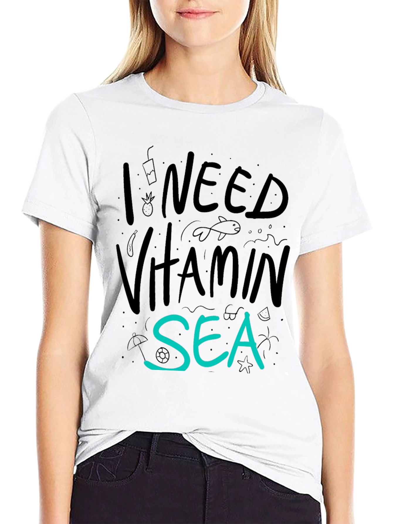 I Need Vitamin Sea T-Shirt - Black Cotton Tee