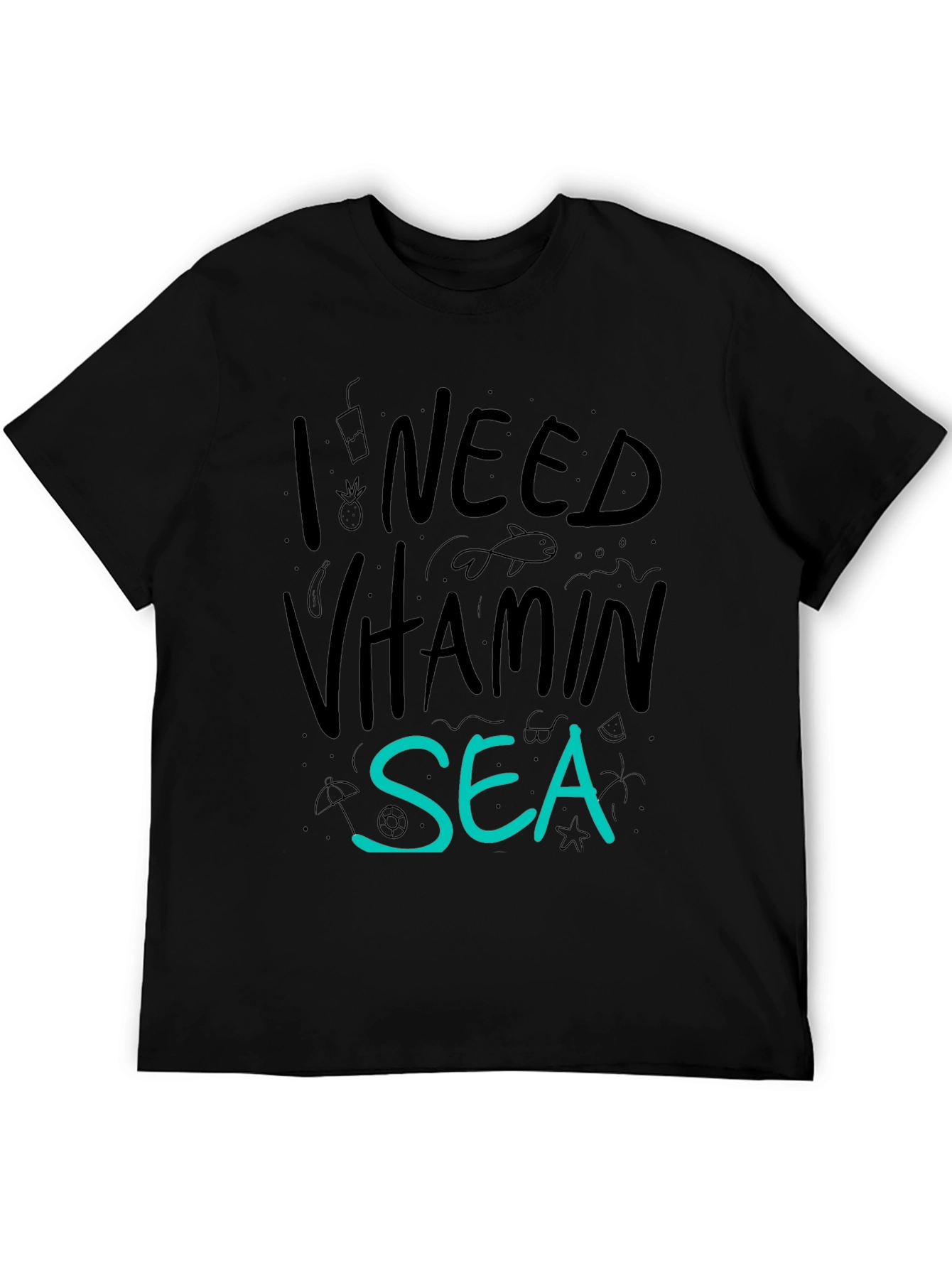 I Need Vitamin Sea T-Shirt - Black Cotton Tee