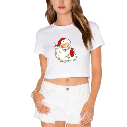 Retro Vintage Santa Claus Shhh Gesture Christmas Party Women Crop Top