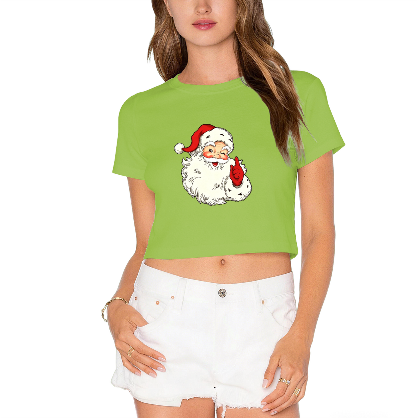 Retro Vintage Santa Claus Shhh Gesture Christmas Party Women Crop Top