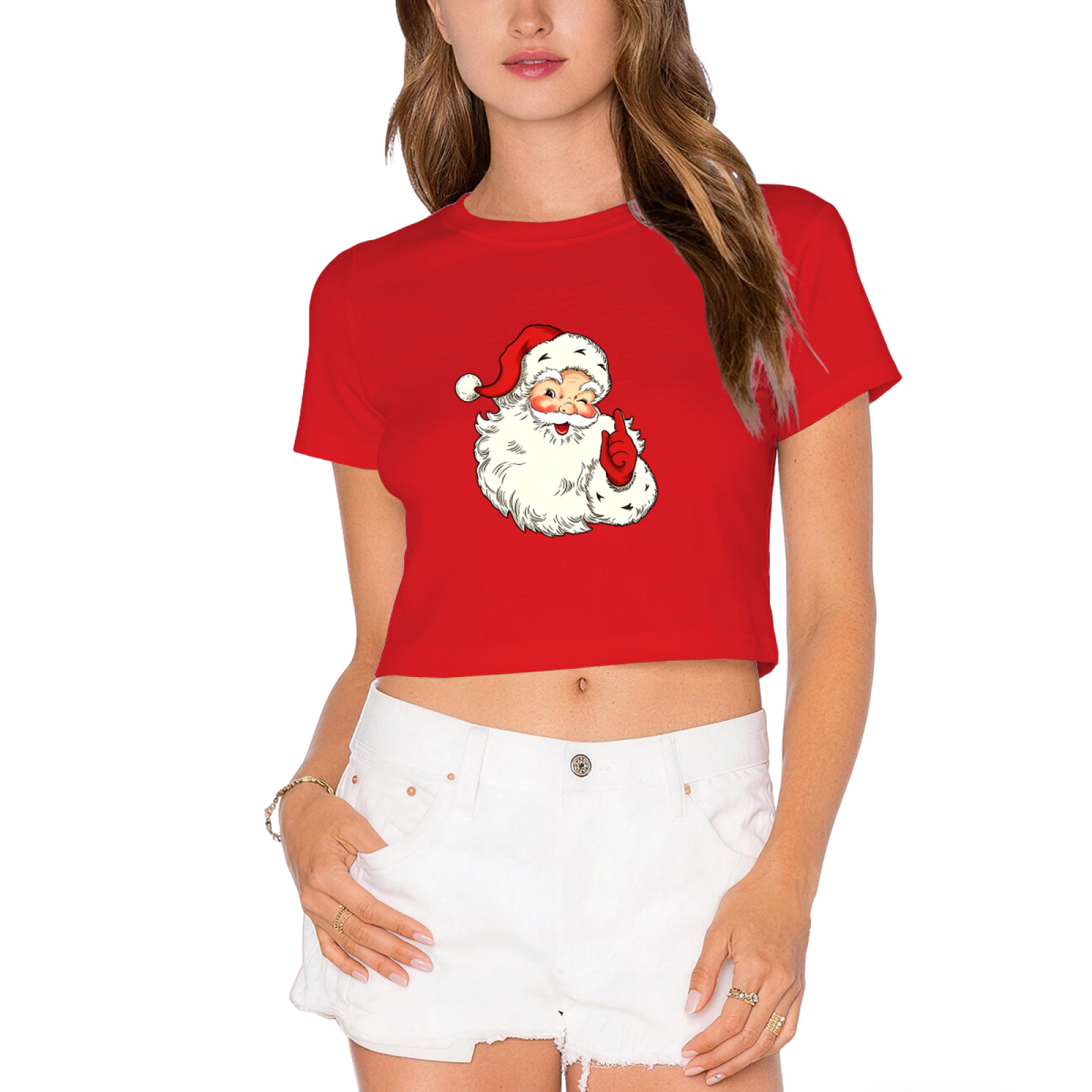 Retro Vintage Santa Claus Shhh Gesture Christmas Party Women Crop Top