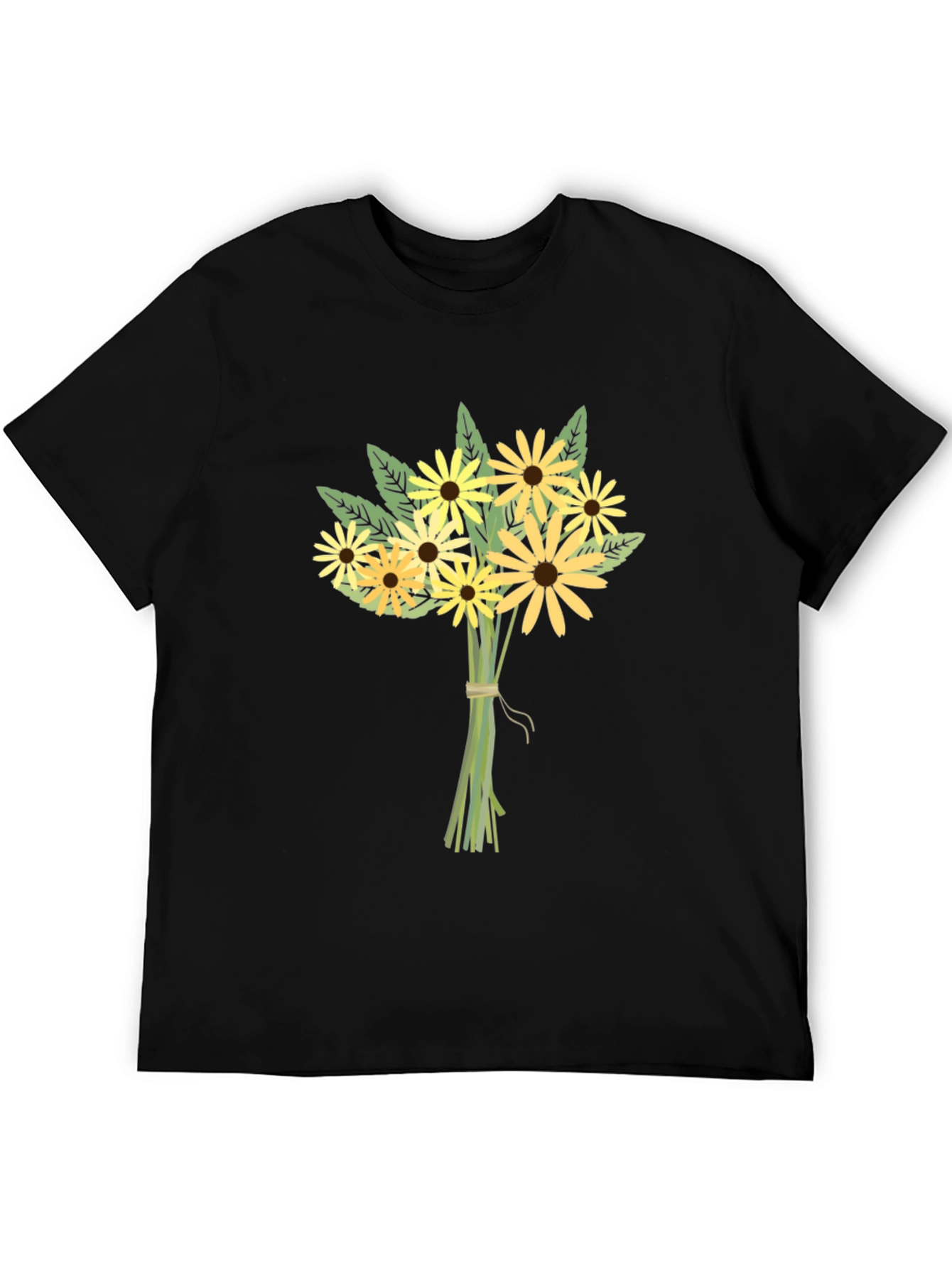 Floral Bouquet Graphic Tee - Black Cotton Casual