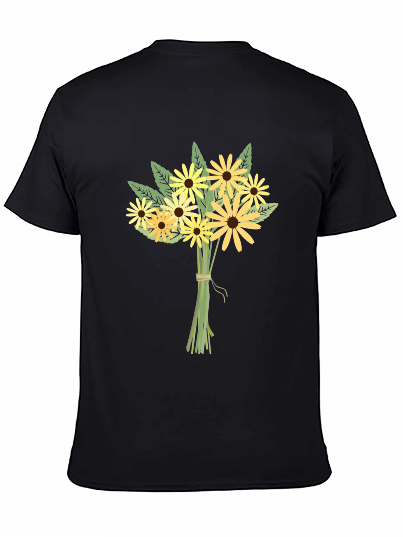 Floral Bouquet Graphic Tee - Black Cotton Casual