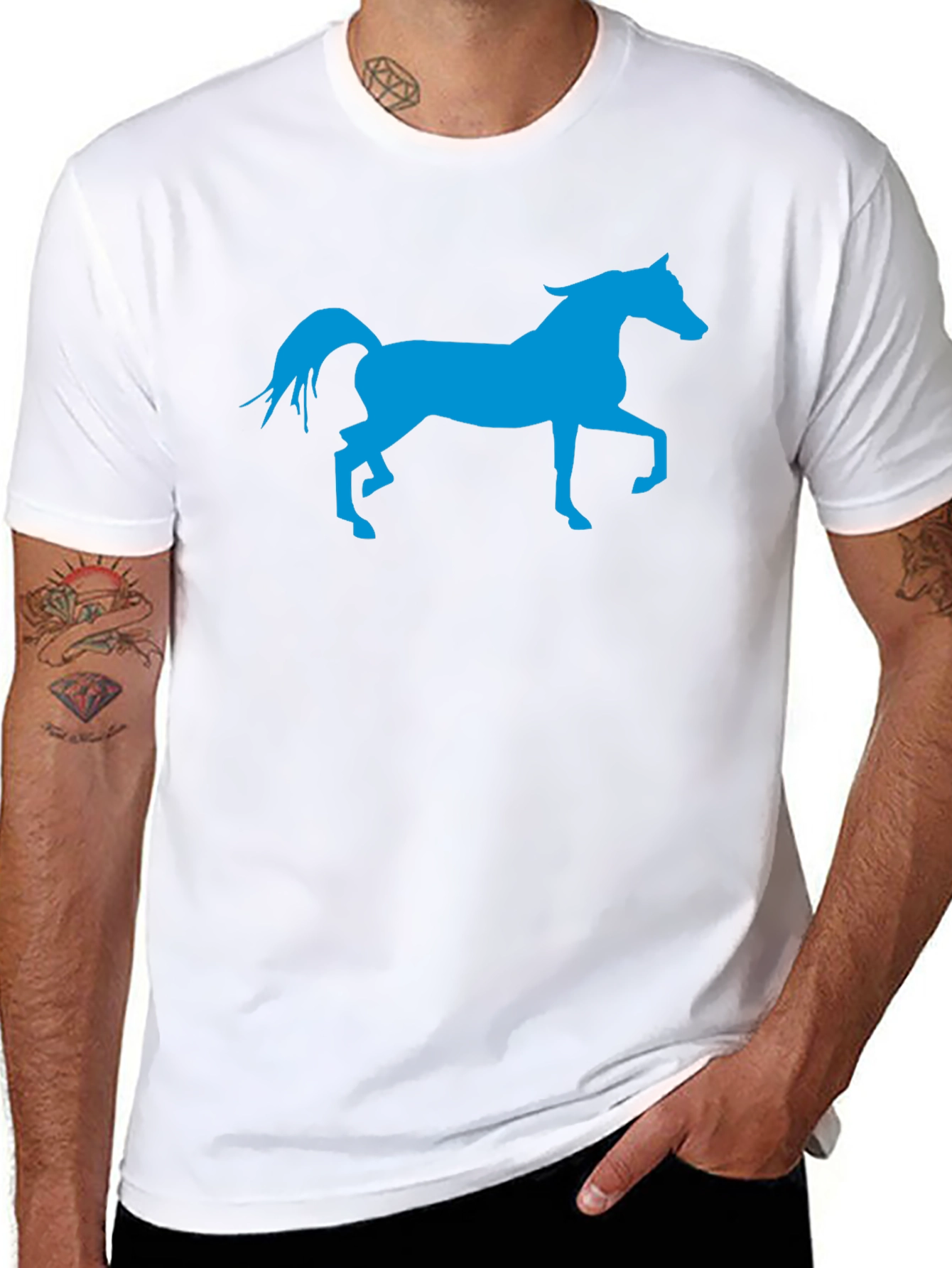 Blue Horse Graphic Black T-Shirt