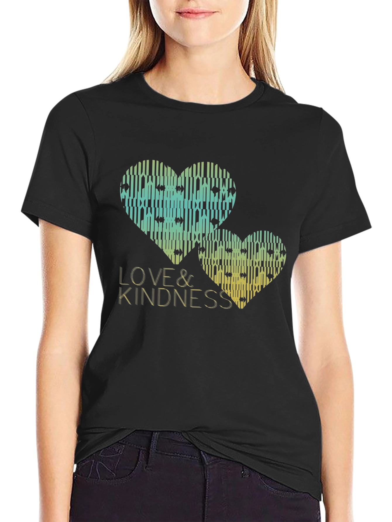 Love & Kindness Heart Graphic Black T-Shirt