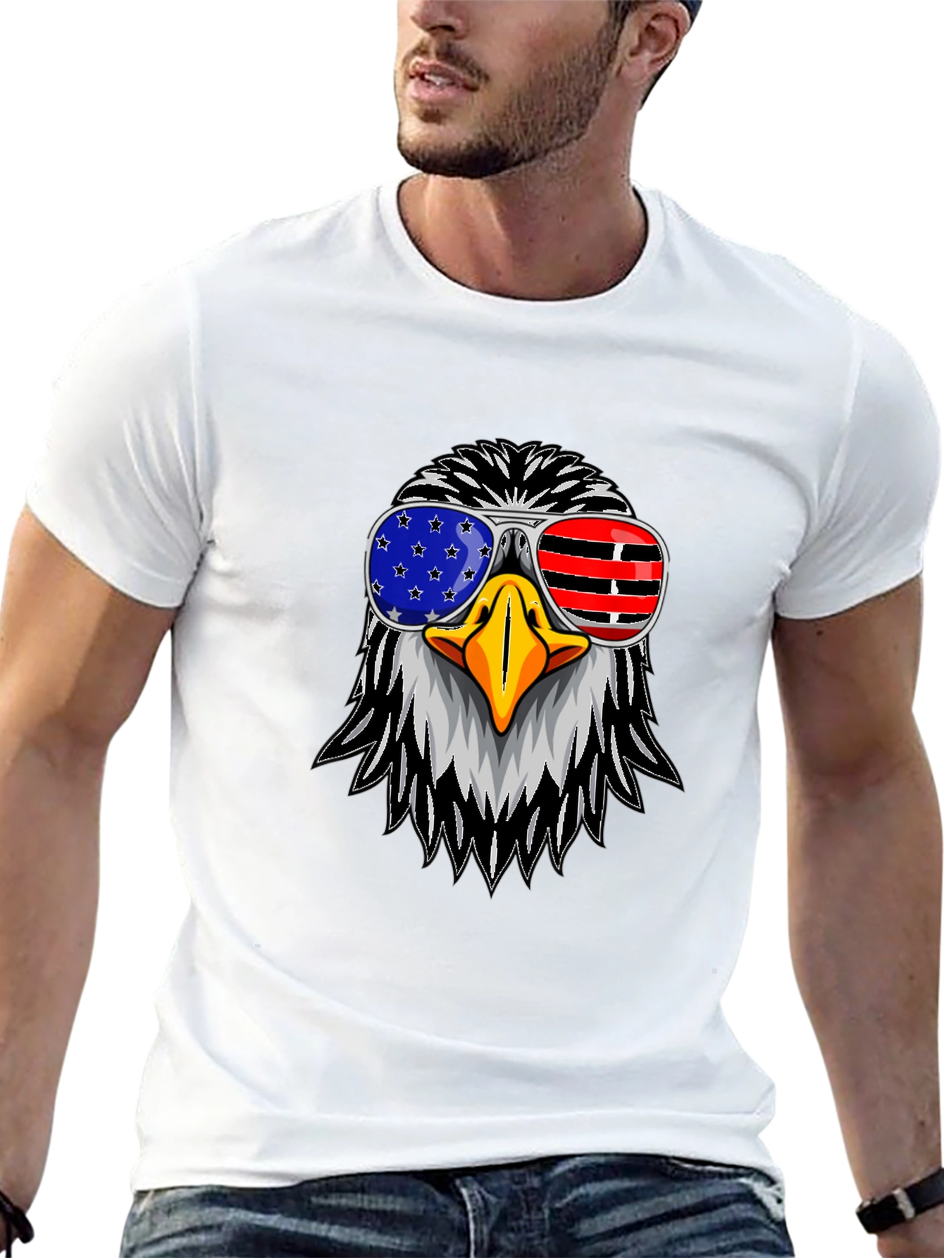American Eagle USA Flag Sunglasses Graphic T-Shirt