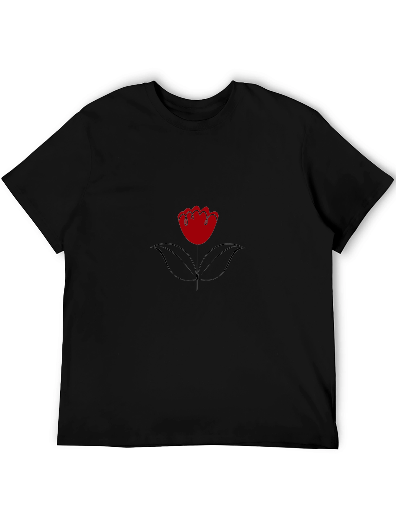 Black T-Shirt with Red Flower Graphic