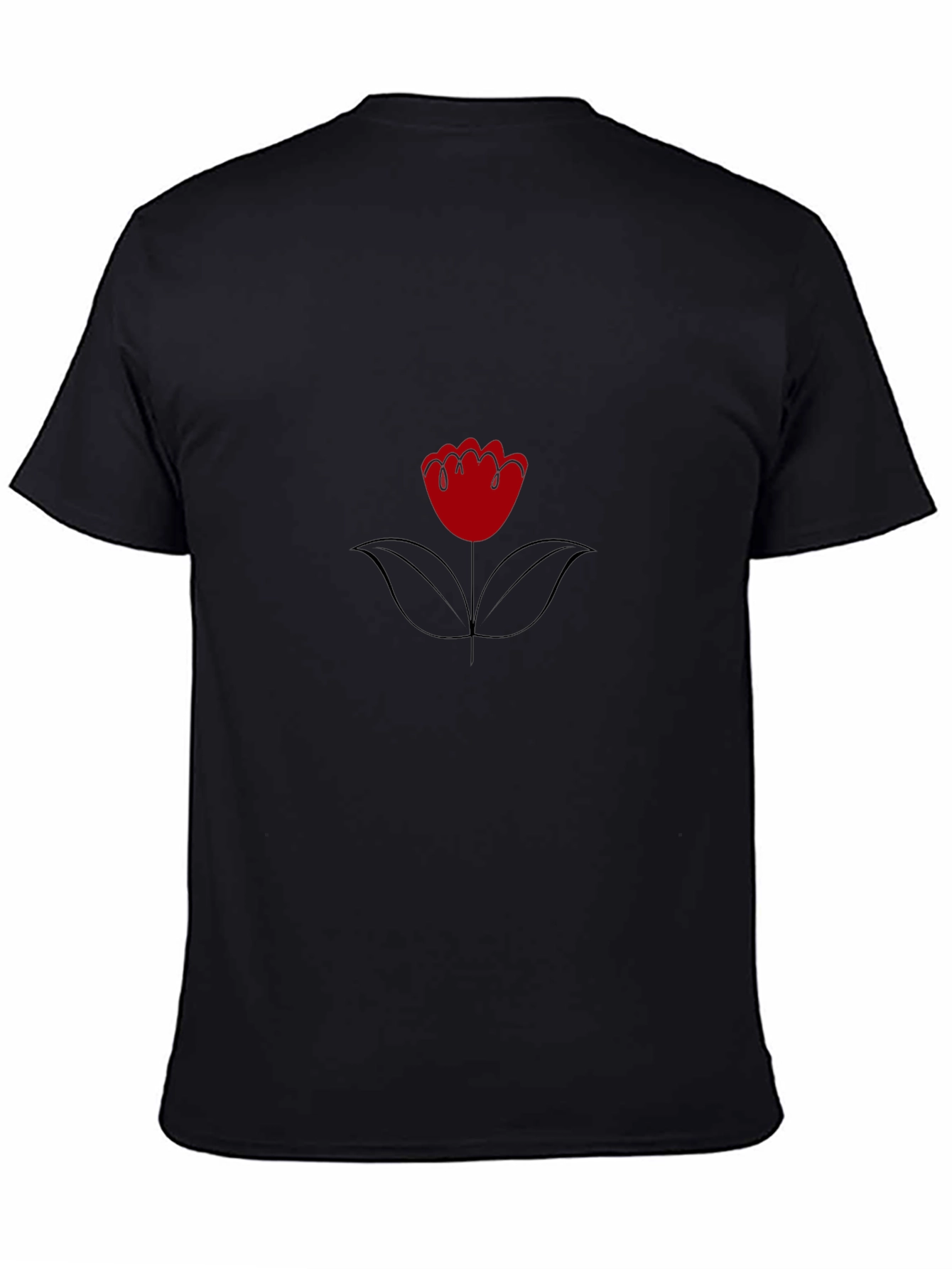 Black T-Shirt with Red Flower Graphic