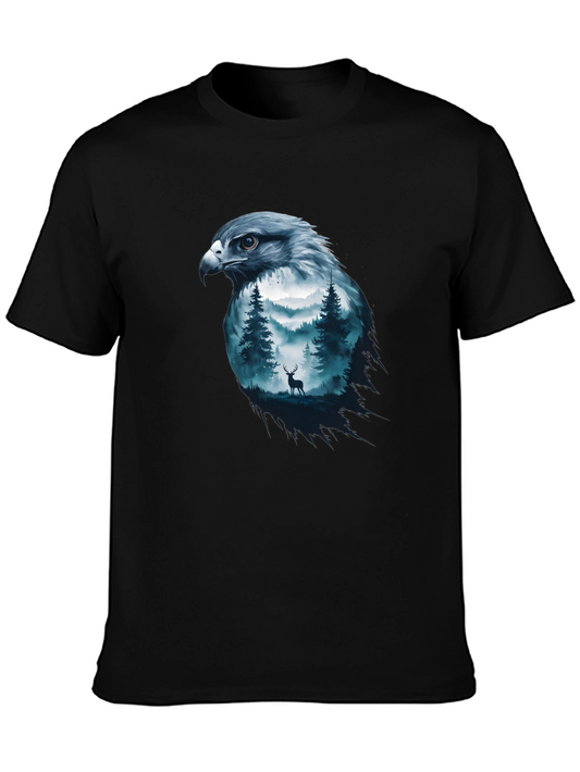 Hawk Forest Graphic Tee - Nature Inspired Black T-Shirt