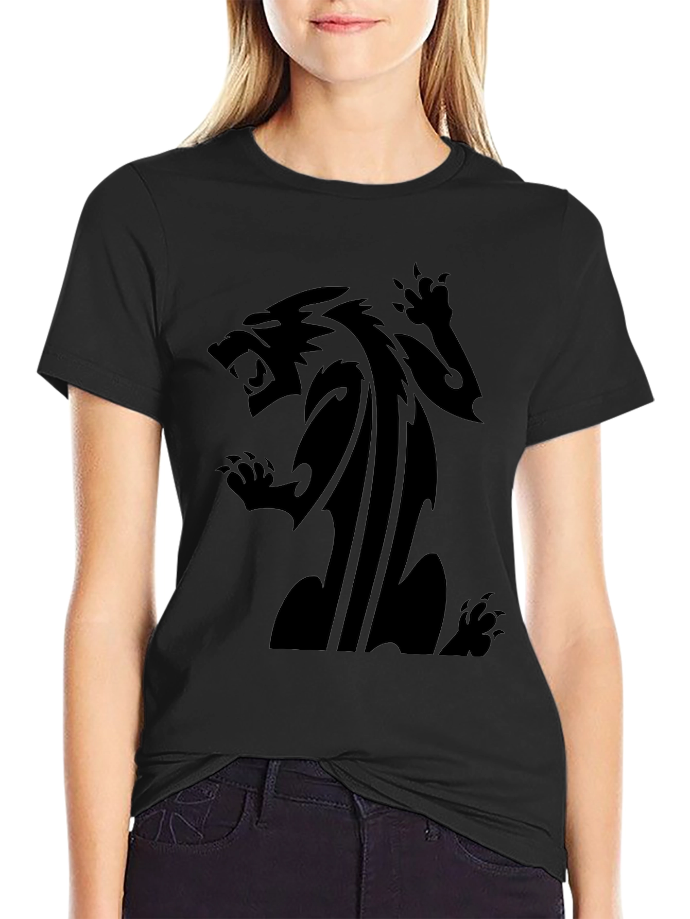 Mens Black T-Shirt with Fierce Animal Graphic