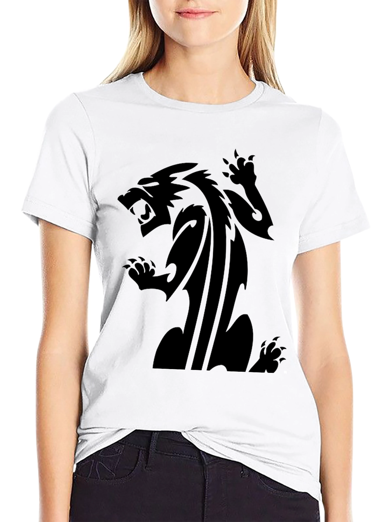 Mens Black T-Shirt with Fierce Animal Graphic