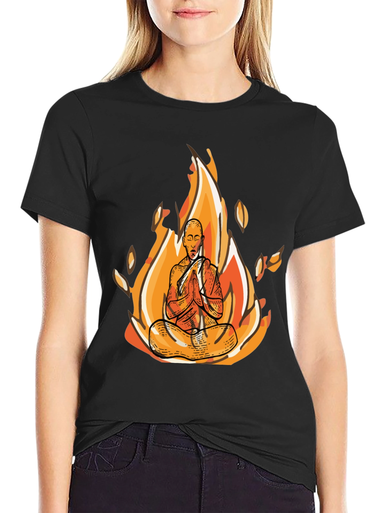 Zen Monk Fire Graphic Black T-Shirt