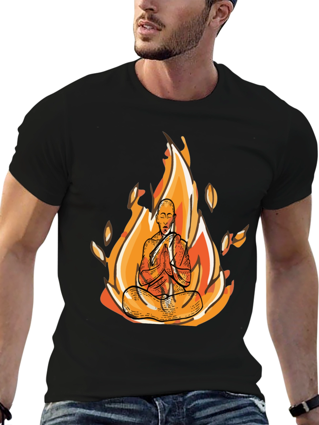 Zen Monk Fire Graphic Black T-Shirt
