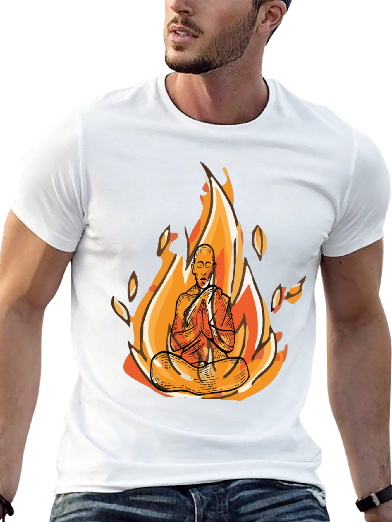 Zen Monk Fire Graphic Black T-Shirt