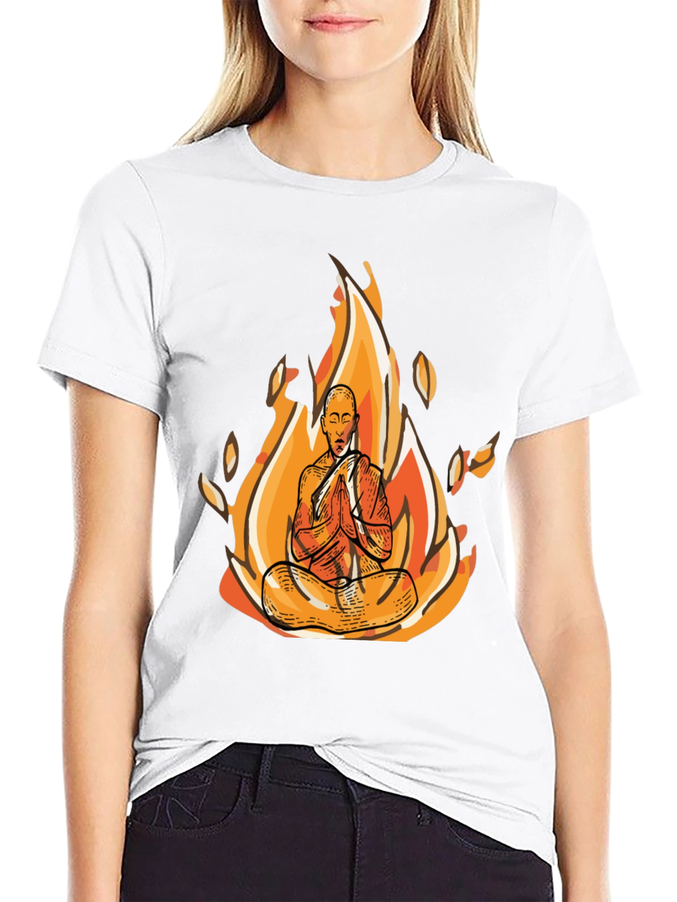 Zen Monk Fire Graphic Black T-Shirt