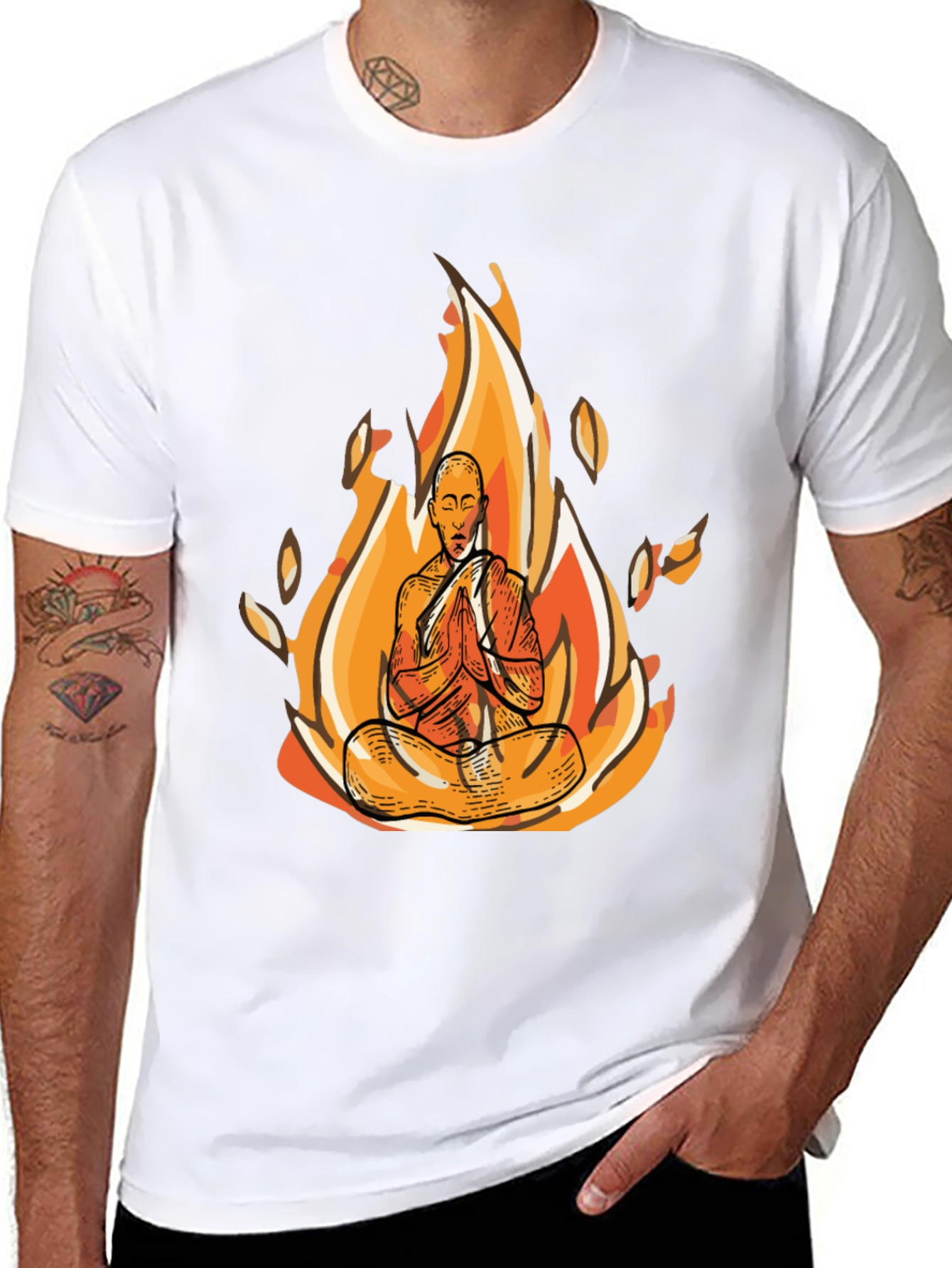 Zen Monk Fire Graphic Black T-Shirt