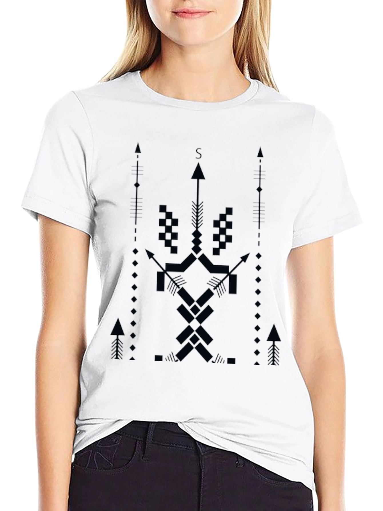 Geometric Arrow Design Black T-Shirt