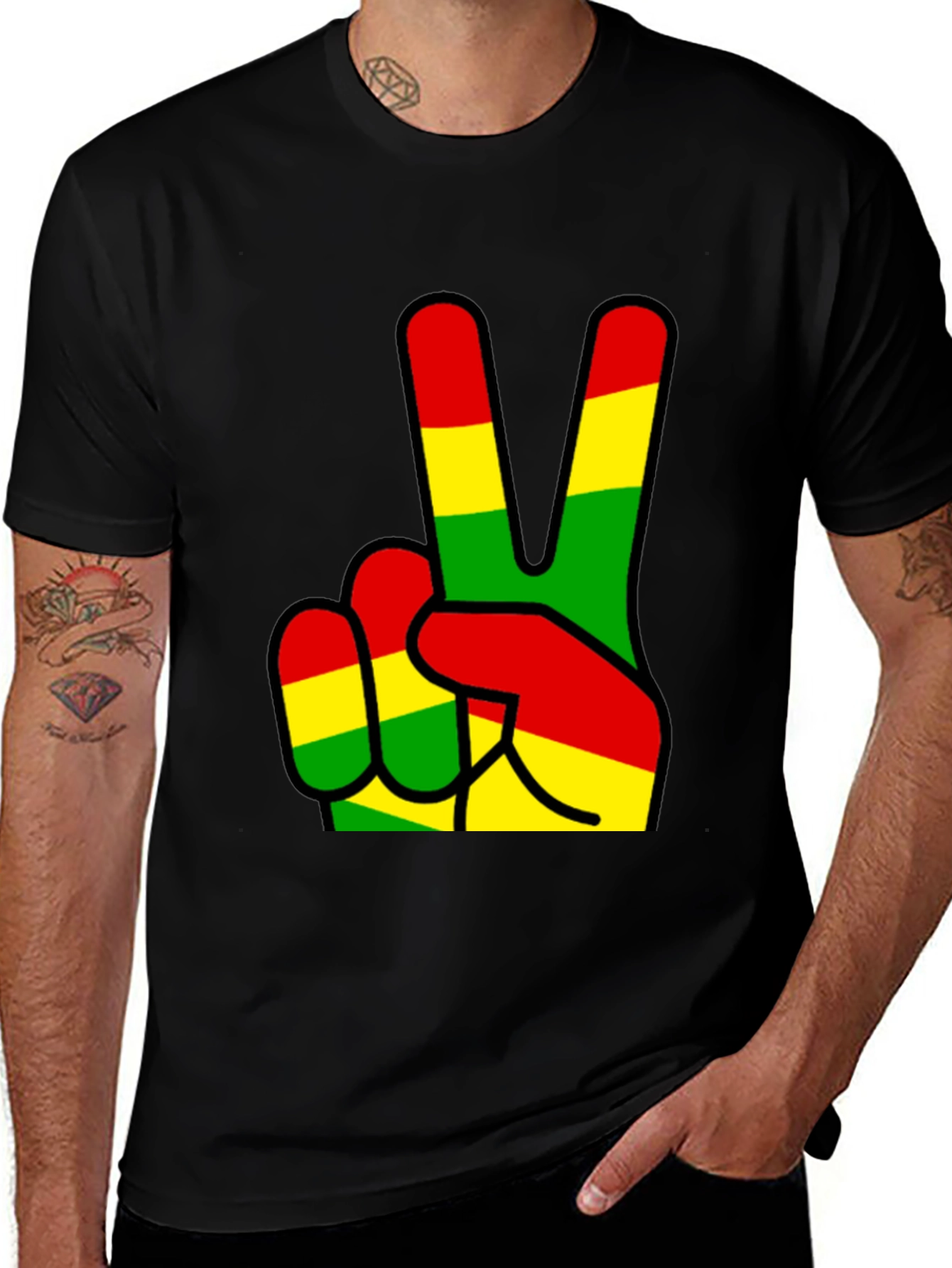 Rasta Peace Sign Black T-Shirt