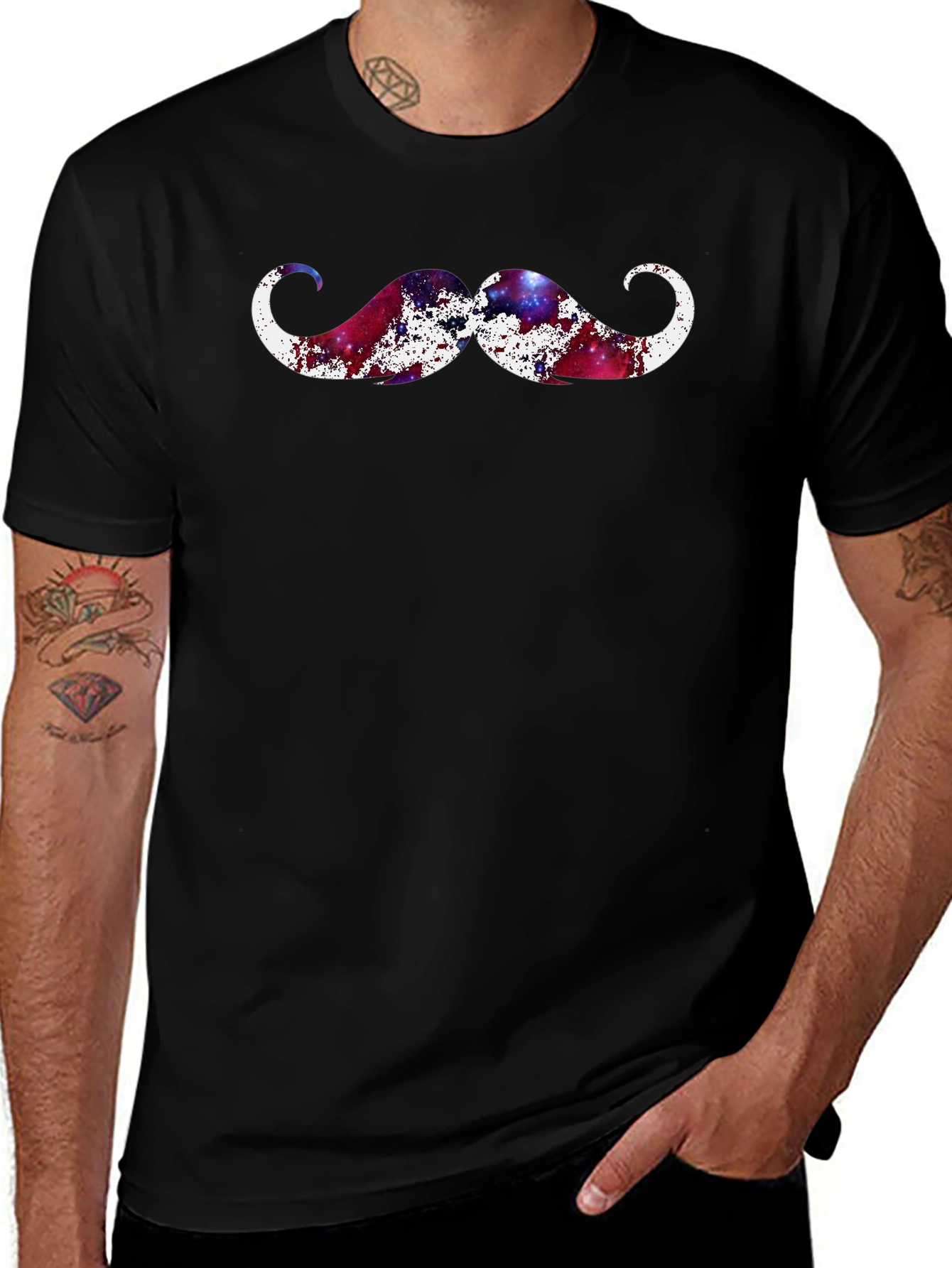 Cosmic Mustache Graphic Tee - Black Cotton T-Shirt