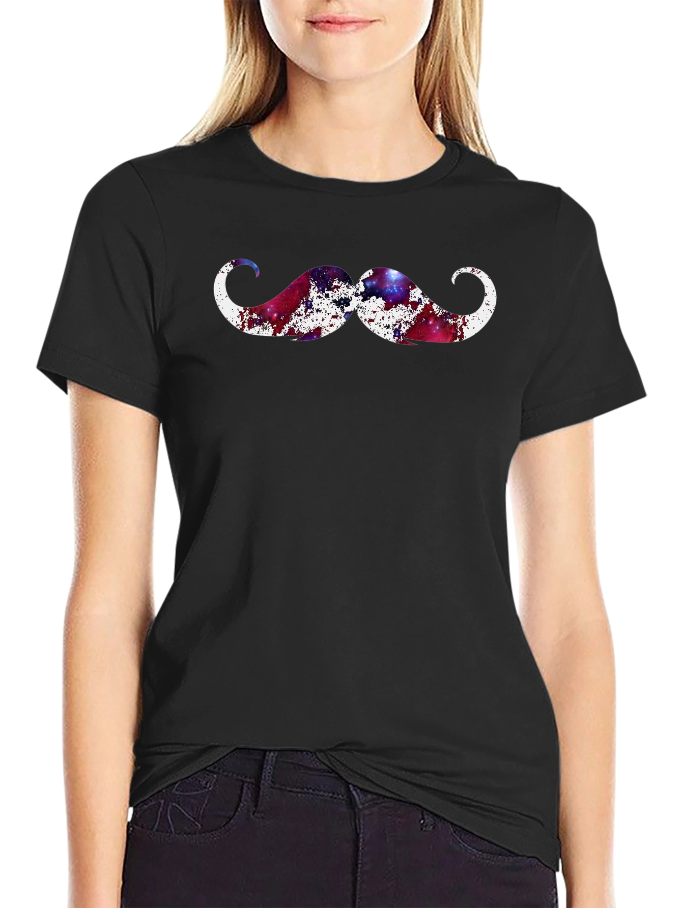 Cosmic Mustache Graphic Tee - Black Cotton T-Shirt
