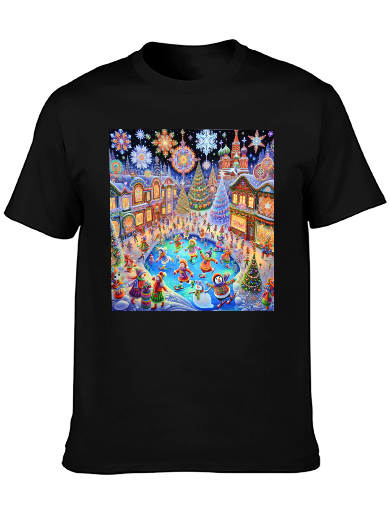 Winter Holiday Scene Black T-Shirt