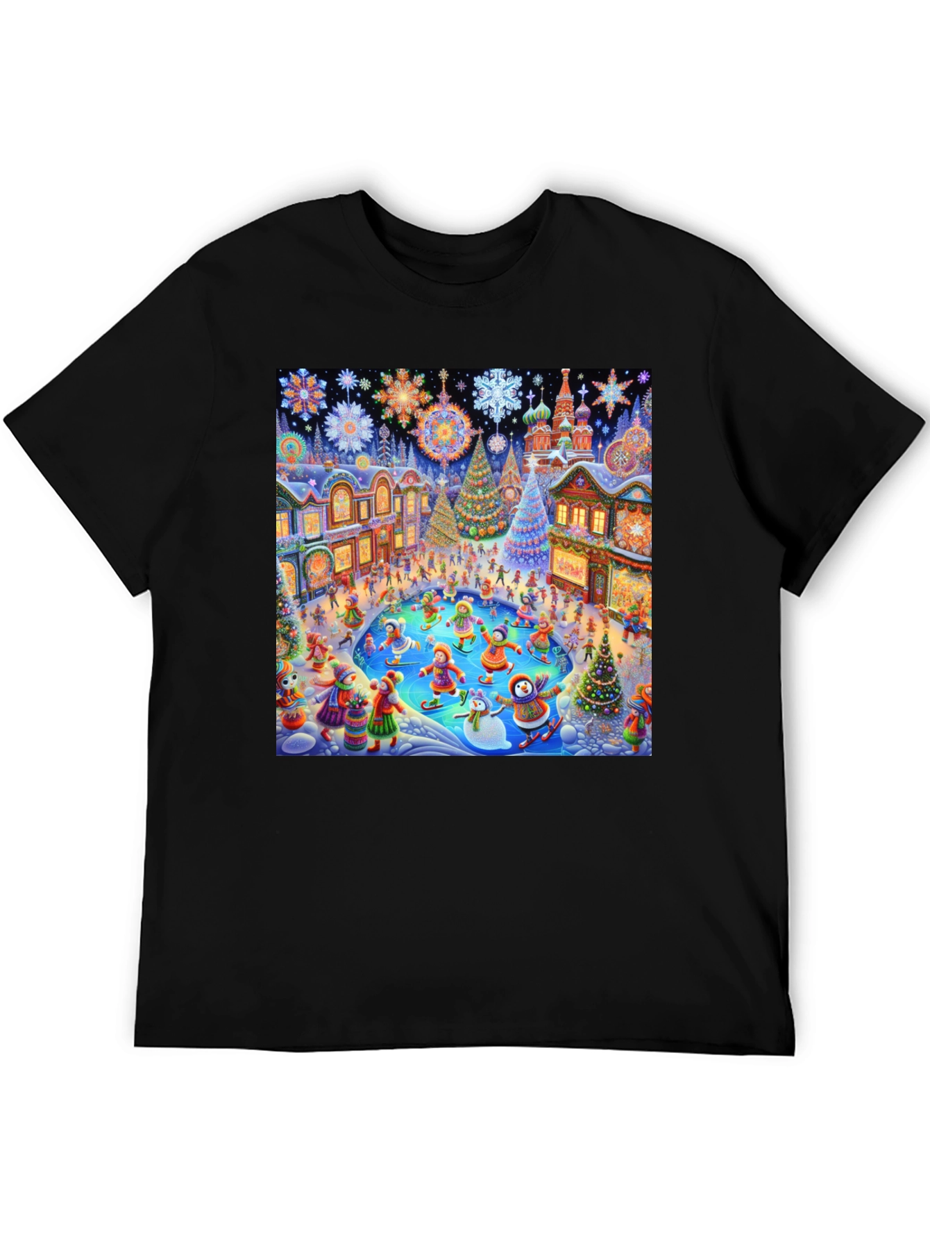 Winter Holiday Scene Black T-Shirt