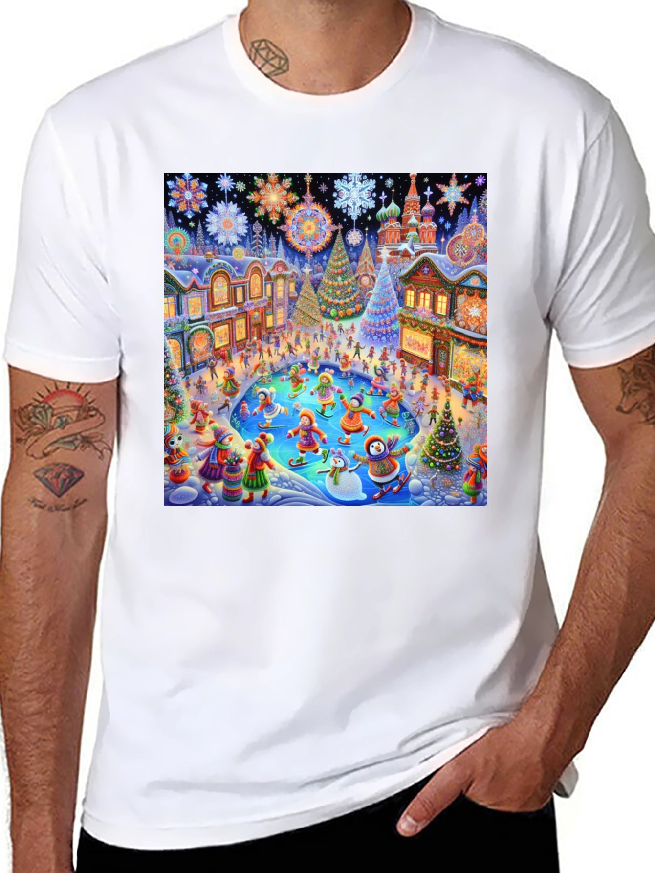 Winter Holiday Scene Black T-Shirt