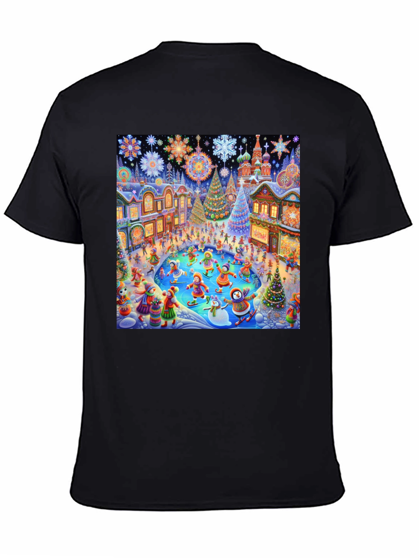 Winter Holiday Scene Black T-Shirt